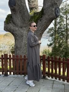 Hera Etek ucu fırfır elbise füme