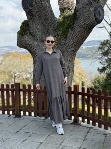 Hera Etek ucu fırfır elbise füme