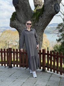 Hera Etek ucu fırfır elbise füme