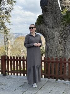 Hera Etek ucu fırfır elbise füme