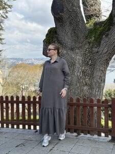 Hera Etek ucu fırfır elbise füme