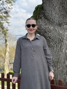 Hera Etek ucu fırfır elbise füme