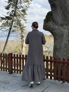 Hera Etek ucu fırfır elbise füme