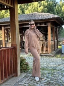 Camel triko takım balıkçı yaka