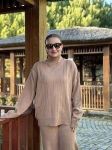 Camel triko takım balıkçı yaka