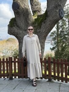 Hera Etek ucu fırfır elbise Taş