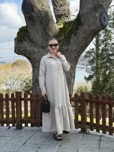 Hera Etek ucu fırfır elbise Taş