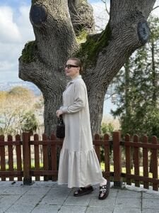 Hera Etek ucu fırfır elbise Taş