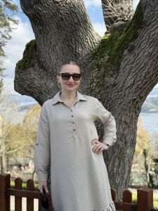 Hera Etek ucu fırfır elbise Taş