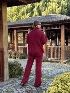 Bordo triko takım balıkçı yaka