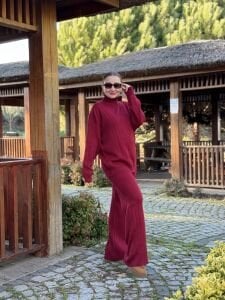 Bordo triko takım balıkçı yaka