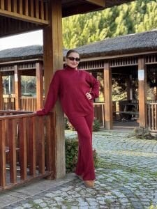 Bordo triko takım balıkçı yaka