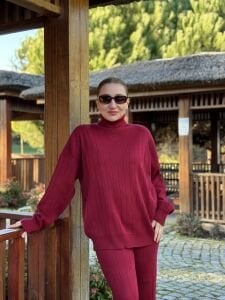 Bordo triko takım balıkçı yaka