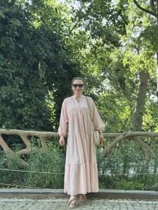 Modal pudra pembe katleya elbise