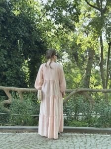 Modal pudra pembe katleya elbise