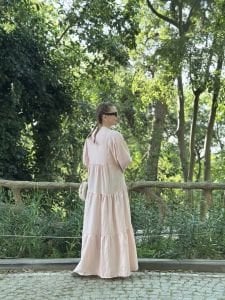 Modal pudra pembe katleya elbise