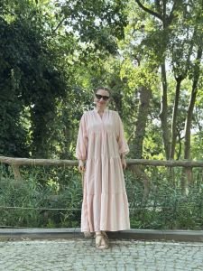 Modal pudra pembe katleya elbise