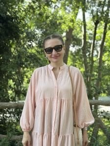 Modal pudra pembe katleya elbise