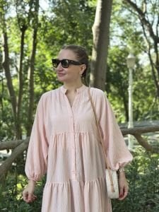 Modal pudra pembe katleya elbise