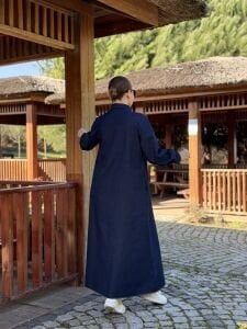 Tam düğmeli kot elbise lacivert