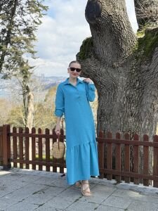 Hera Etek ucu fırfır elbise Mavi