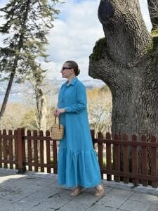 Hera Etek ucu fırfır elbise Mavi