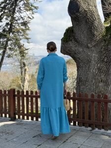 Hera Etek ucu fırfır elbise Mavi