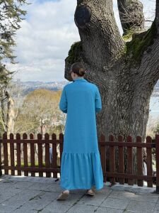 Hera Etek ucu fırfır elbise Mavi