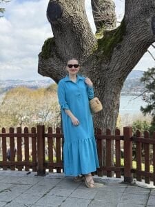 Hera Etek ucu fırfır elbise Mavi