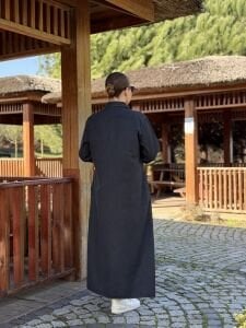 Tam düğmeli kot elbise Füme