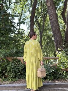 Yağ Yeşili Defne Varaklı Viskon katleya