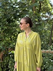 Yağ Yeşili Defne Varaklı Viskon katleya