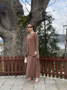 Afili Sandy Pile etek takım Camel