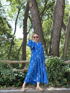 Mavi Defne Varaklı Viskon katleya