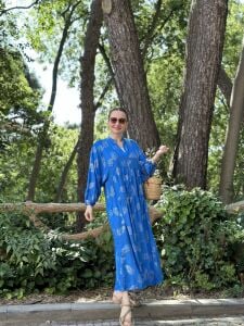 Mavi Defne Varaklı Viskon katleya