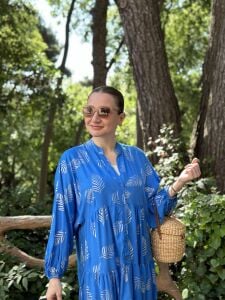 Mavi Defne Varaklı Viskon katleya