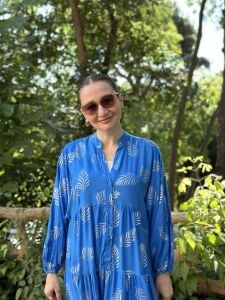 Mavi Defne Varaklı Viskon katleya