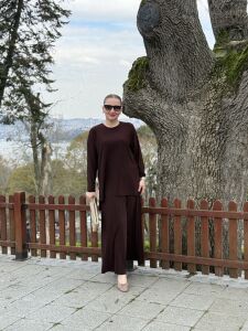 Afili Sandy Pile etek takım Kahve
