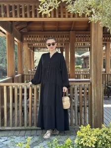 Viskon düz katleya elbise siyah