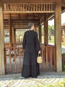 Viskon düz katleya elbise siyah