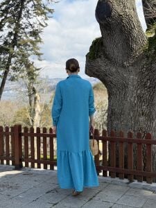 Hera Etek ucu fırfır elbise Mavi