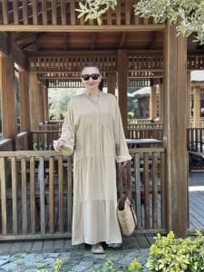 Viskon düz katleya elbise taş