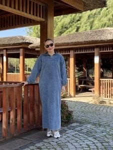 Yarım Fermuarlı kot elbise mavi