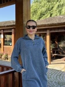 Yarım Fermuarlı kot elbise mavi