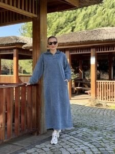 Yarım Fermuarlı kot elbise mavi