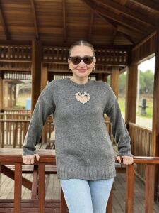 Kalp yumoş kazak gri