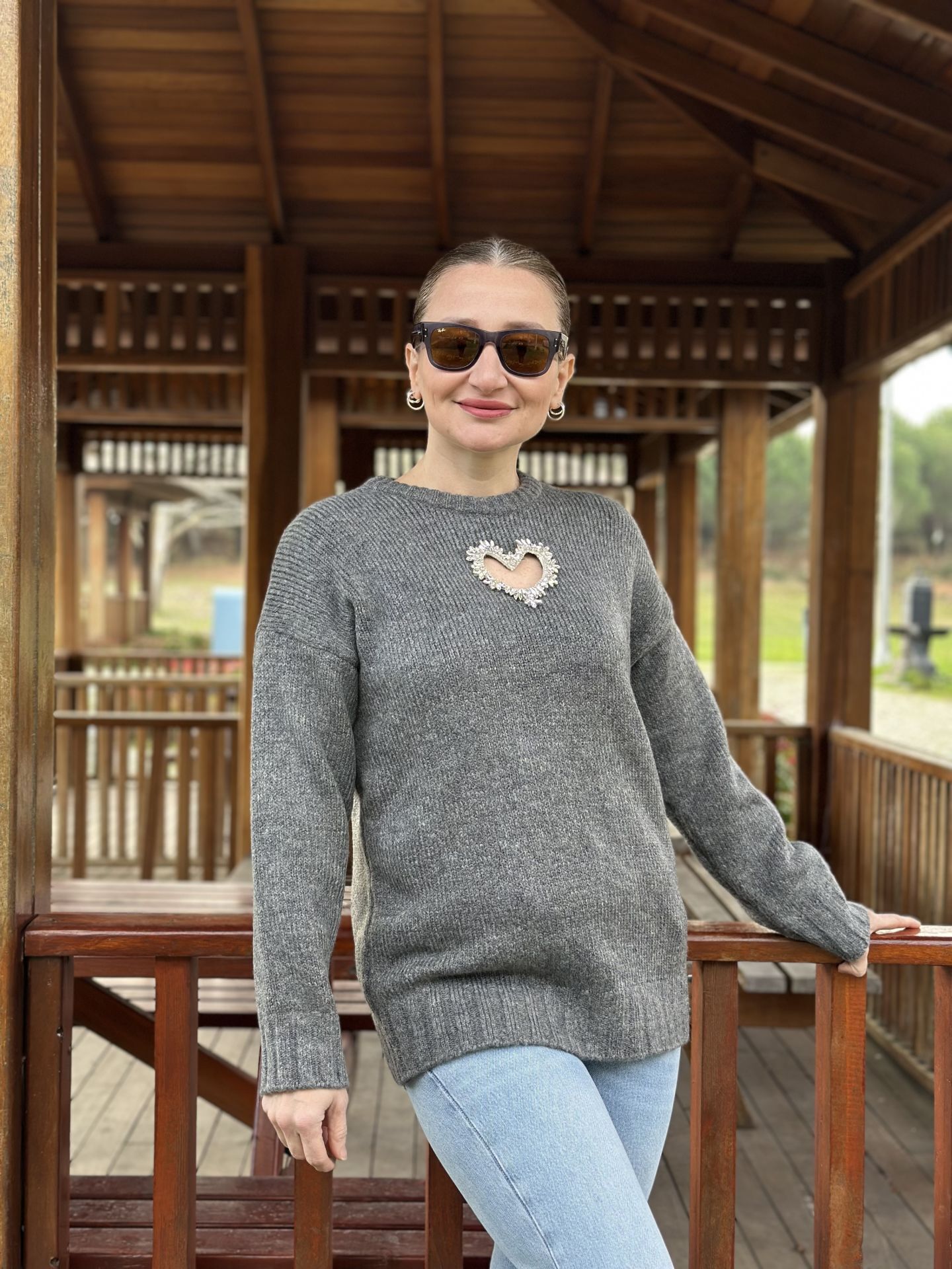 Kalp yumoş kazak gri