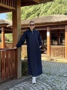 Yarım Fermuarlı kot elbise laci