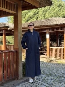 Yarım Fermuarlı kot elbise laci