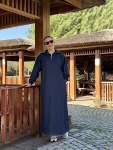 Yarım Fermuarlı kot elbise laci